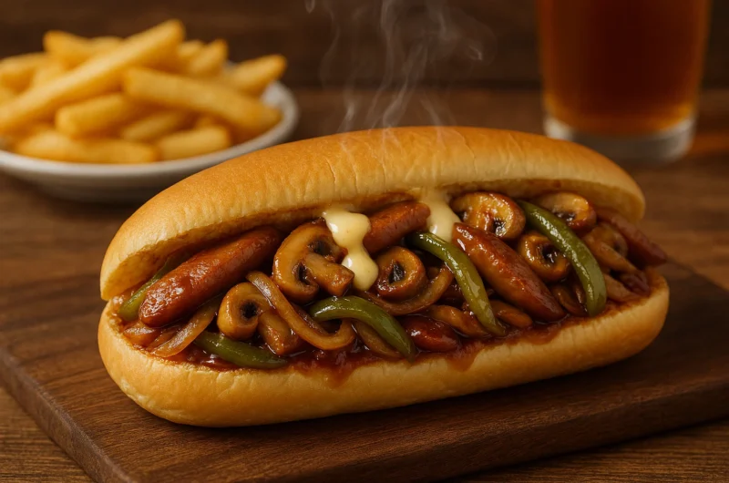 ساندويش النقانق بالفطر داخل خبز الصامولي – وصفة لذيذة وسريعة