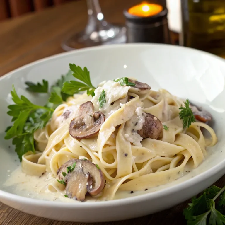 مكرونة بصلصة الكريمة والفطر