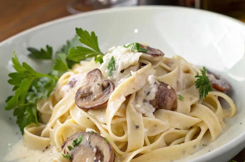 مكرونة كريمية بالفطر بطعم غني وسهل التحضير